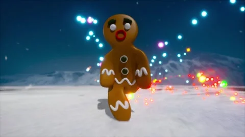 Beautiful render 4k animation of runing ginger bread funny character. Sweet  Stock Footage 256841435