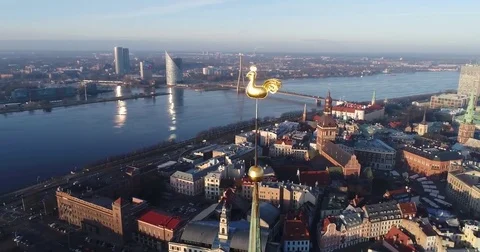 Beautiful Riga view from above with top of the Dome cathedral. Stock Footage
