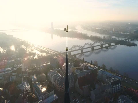 Beautiful Riga view from above with top of the Dome cathedral. Stock Footage 84047712