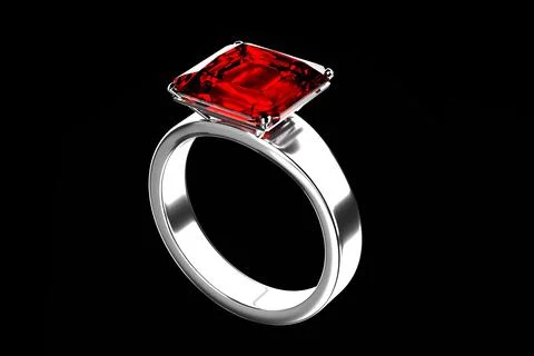 Beautiful Ring with Red Ruby and Silver Metal - 3D Illustration Render イラスト素材