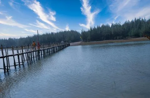 A beautiful river, a basar bridge over the river, Zhou garden is visible bes Stock Photos