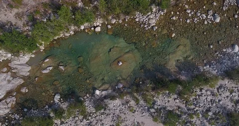 Beautiful river basin, crystal clear water, aerial 4K, Corisca Island Stock Footage 87420348