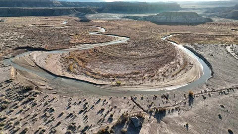 Beautiful river bend in a dry desert Stock Footage 165567247
