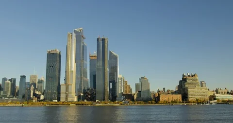 Beautiful River With Impressive New York Skyline And Massive Skyscrapers   Stock Footage 112161283