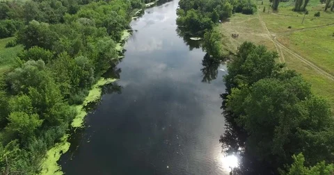Beautiful river landscape view from above Stock Footage 78040260