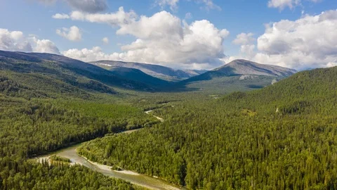 Beautiful river in mountain valley, Ural mountains, Russia Stock Footage 119819161