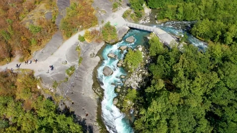 Beautiful river running through a hiking path or trekking path in the forest Stock Footage 166952406
