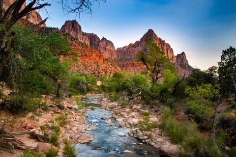 Beautiful river running through the red mountains Stock Photos