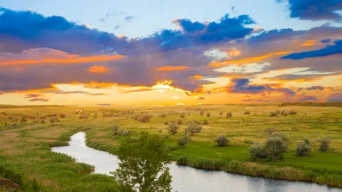 Beautiful river at the sunset time lapse scene Stock Footage 266127231