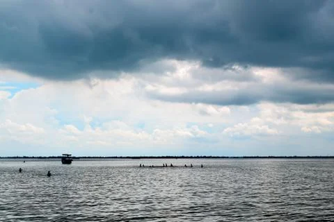 Beautiful River View With Cloudy Sky Stock Photos