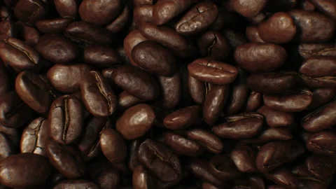 Beautiful Roasted Coffee Beans Moving in Vortex Close-up Slow Motion CG Stock Footage 101545545