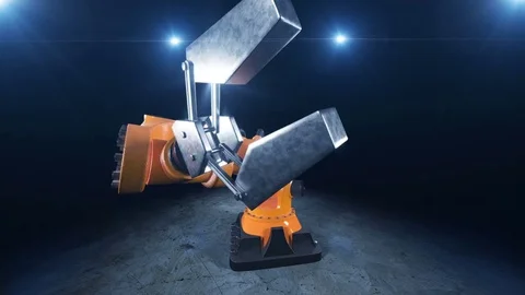 Beautiful Robot Arm Demonstrates its Movements with the Camera. 3d Animation Stock Footage 83306767