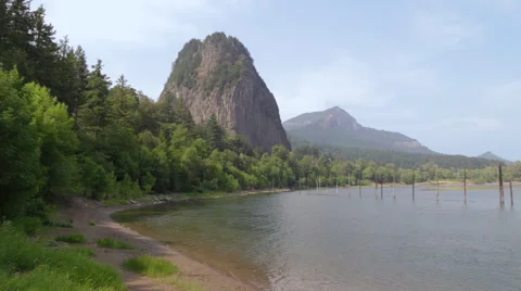 Beautiful Rock Face Overlooking River Stock Footage 53081176