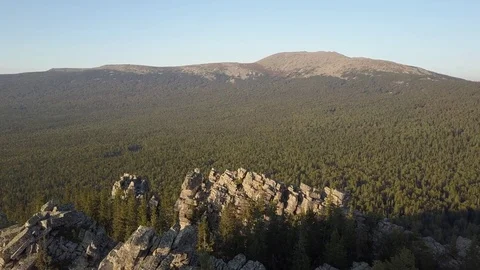 Beautiful rocks on the background of a big mountain Stock Footage 80687342