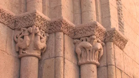 Beautiful romanesque column capitol Stock Footage 196805723