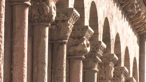 Beautiful romanesque column capitol Stock Footage 196822551