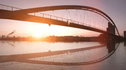 Beautiful romantic sunset view. bridge landscape. evening sky. Stock Footage 33791401