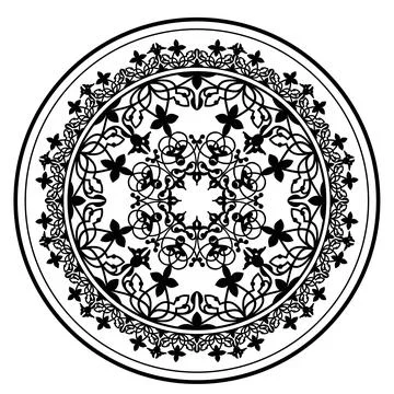 Beautiful round frame arabesque. Black plate on white background. Islam, Arabic, Stock Illustration