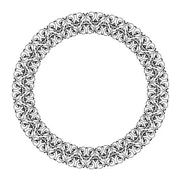 Beautiful round frame arabesque. Black white plate with floral design. Vintage Stock Illustration