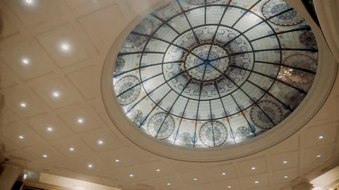 Beautiful round glass on the ceiling Stock Footage 121883322