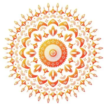 Beautiful round gradient mandala. Vector folk illustration. Abstract sunflower Illustrazione stock