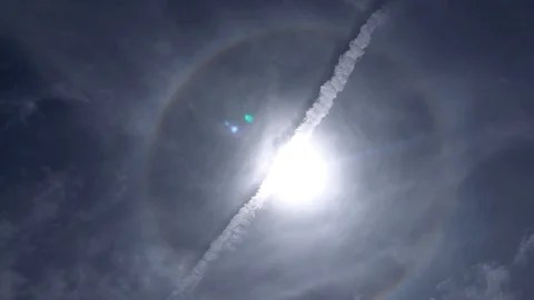 Beautiful Round Rainbow Circle Around Sun In Sky [Slow Motion] Stock Footage 89876161