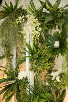Beautiful rustic garden wedding setup Stock Photos