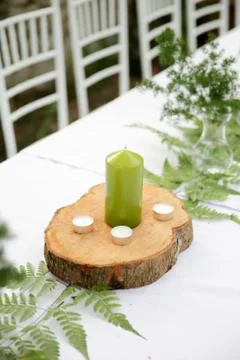 Beautiful rustic garden wedding setup Stock Photos