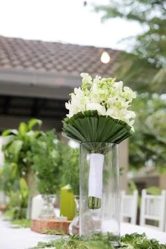 Beautiful rustic garden wedding setup Stock Photos