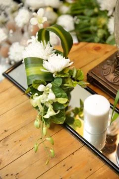Beautiful rustic garden wedding setup Stock Photos
