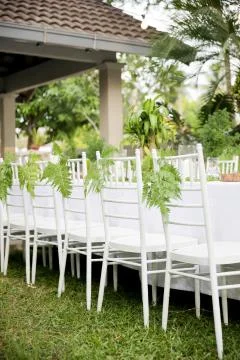 Beautiful rustic garden wedding setup Stock Photos