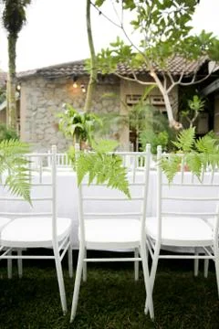 Beautiful rustic garden wedding setup Foto stock