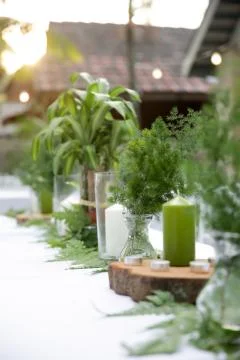 Beautiful rustic garden wedding setup Foto stock