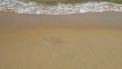 Beautiful sand beach with soft wave in sea water , cloudy blue sky sunny day Stock-Footage 90217855
