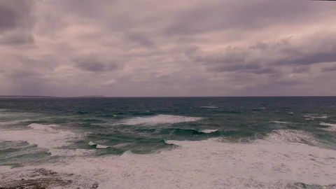 Beautiful Sand Beach With Soft Wave In Sea Water , Cloudy Rainy Sky Stock Footage 100062185