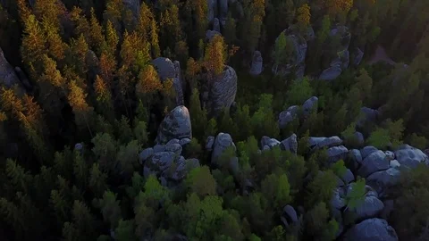 Beautiful sandstone cliffs in the Czech Republic – aerial view by drone Stock Footage 76084560