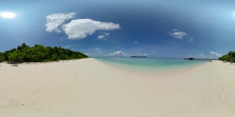 Beautiful sandy beach and blue sea. 360-Degree view. Stock Footage 273307308