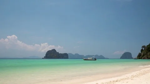 Beautiful sandy beach and ocean bay of tropical island Ko Ngai, Trang, Thailand Stock Footage 83434367
