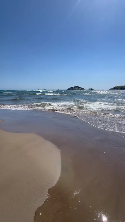 Beautiful sandy beach by summer Stock Footage 337139637
