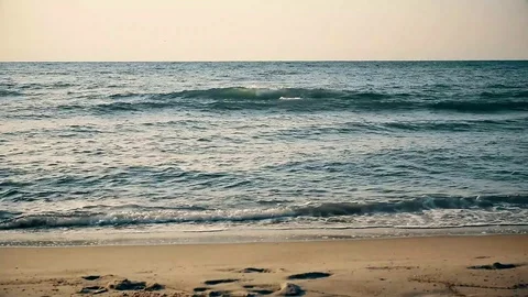 Beautiful sandy beach with waves of sea or ocean 스톡 동영상 74758891