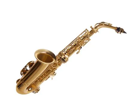 Beautiful saxophone isolated on white. Musical instrument Stock Photos