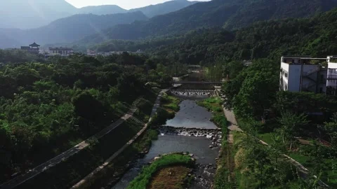 Beautiful Scenario A Small Village Surrounded  in Shenzhen Wutong Mountain Stock-Footage 327673003