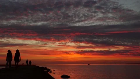 Beautiful scene of dramatic sky sunset on the sea Stock Footage 138835935