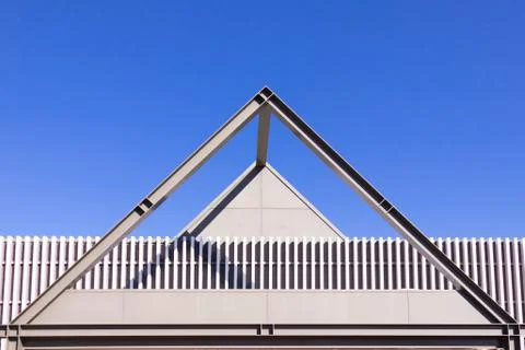 Beautiful scene of Triangular roof frame against Clear blue sky background 스톡 사진