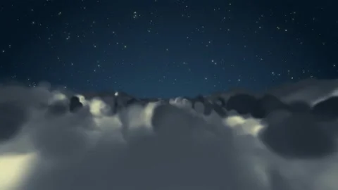 Beautiful scenery with the camera going through the clouds with a starry sky Stock Footage 156594104