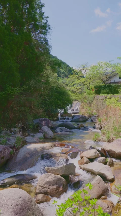 Beautiful scenery of a clear river flowing through mountain rocks Vídeos de archivo 332870662