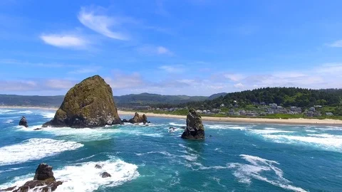 Beautiful scenery of Haystack Rock - Oregon USA Video stock 99094334
