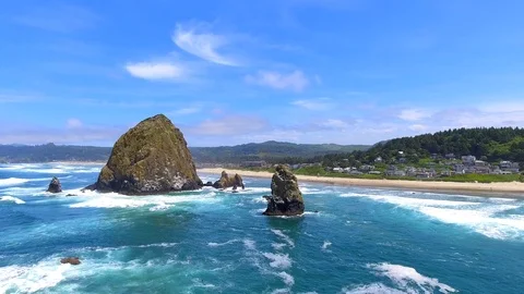Beautiful scenery of Haystack Rock - Oregon USA Stock Footage 99094825