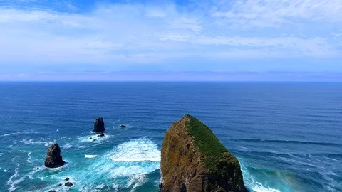 Beautiful scenery of Haystack Rock - Oregon USA Stock Footage 99095113