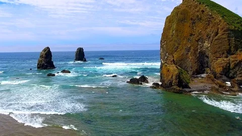 Beautiful scenery of Haystack Rock - Oregon USA Stock Footage 99095876